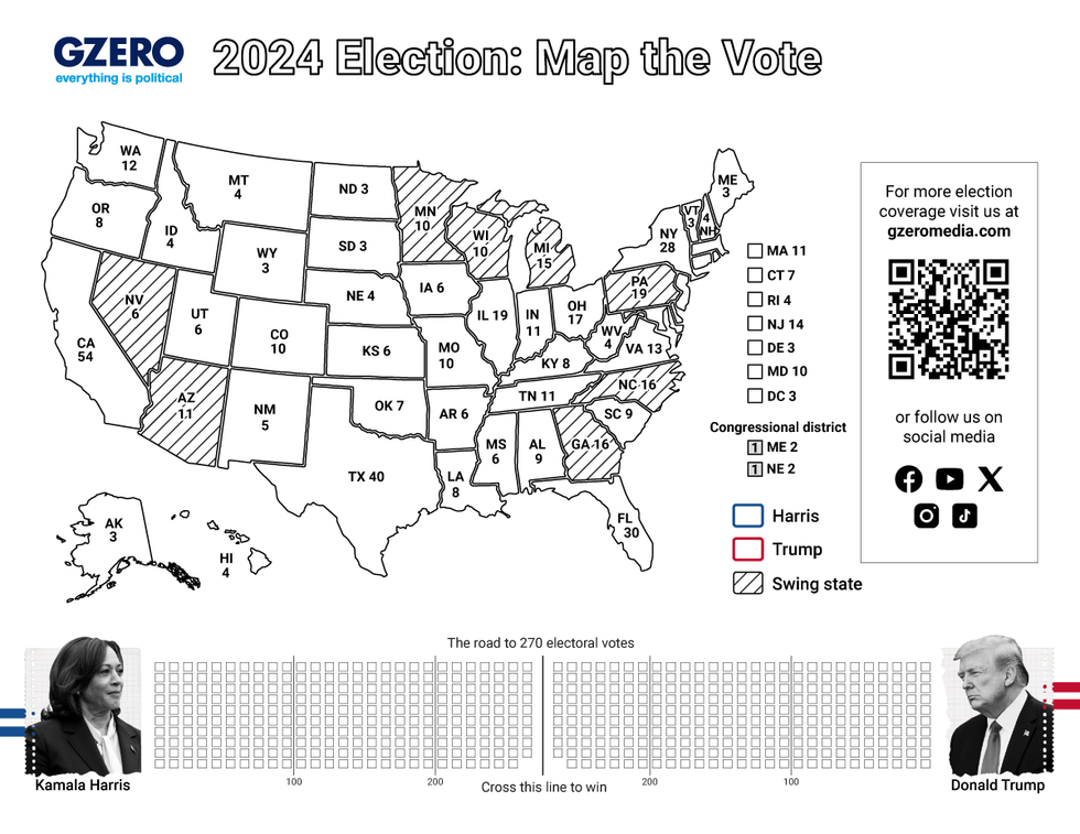 2024 US Election Map the Vote - map of the US showing the states and their electoral votes