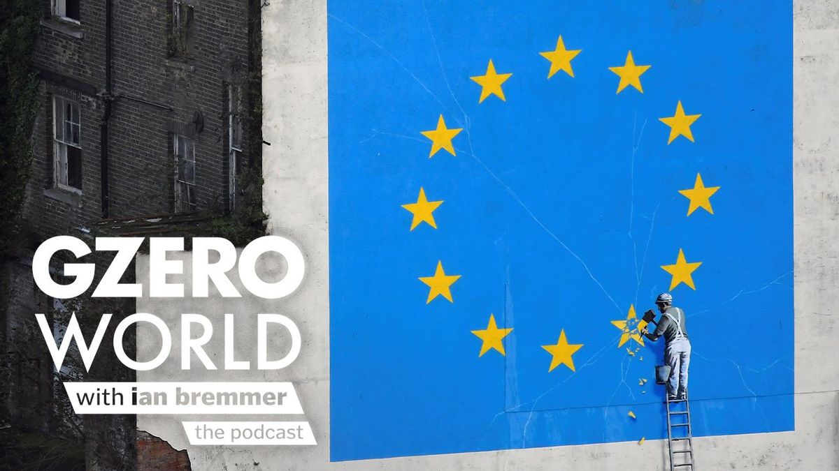 a graphic representation of the EU flag with construction on it | GZERO World with Ian Bremmer: the podcast