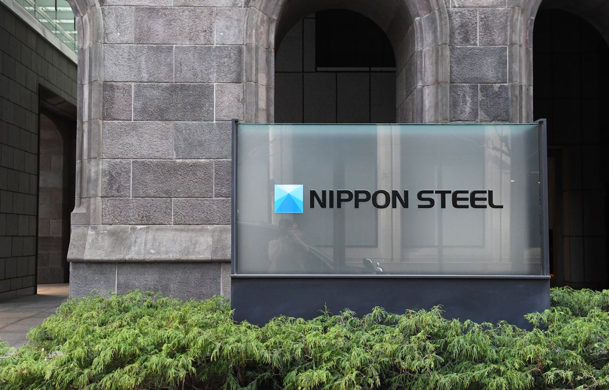 ​A logo of Nippon Steel is pictured in Chiyoda Ward, Tokyo on March 15, 2024. US President Joe Biden opposed planned sale of U.S. Steel to Nippon Steel, a Japanese Firm, on March 14th. 