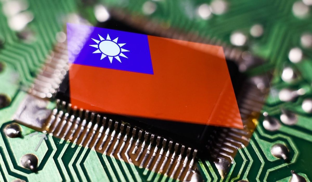 ​A microchip and the Taiwanese flag in an illustration.