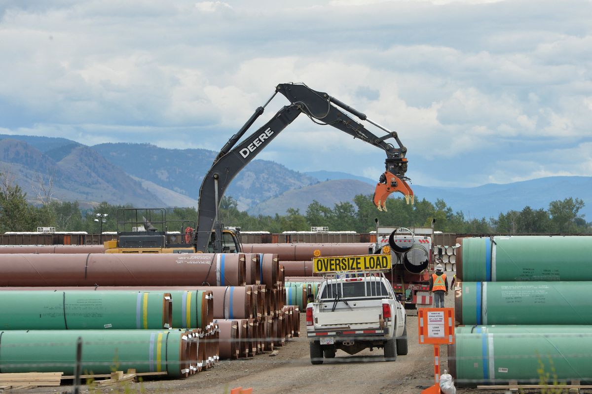 A pipe yard servicing government-owned oil pipeline operator Trans Mountain is seen in Kamloops, British Columbia.