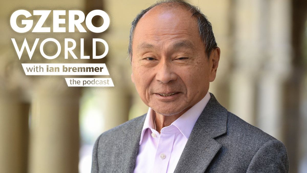 A portrait of renowned Stanford political scientist Francis Fukuyama and GZERO World with ian bremmer - the podcast