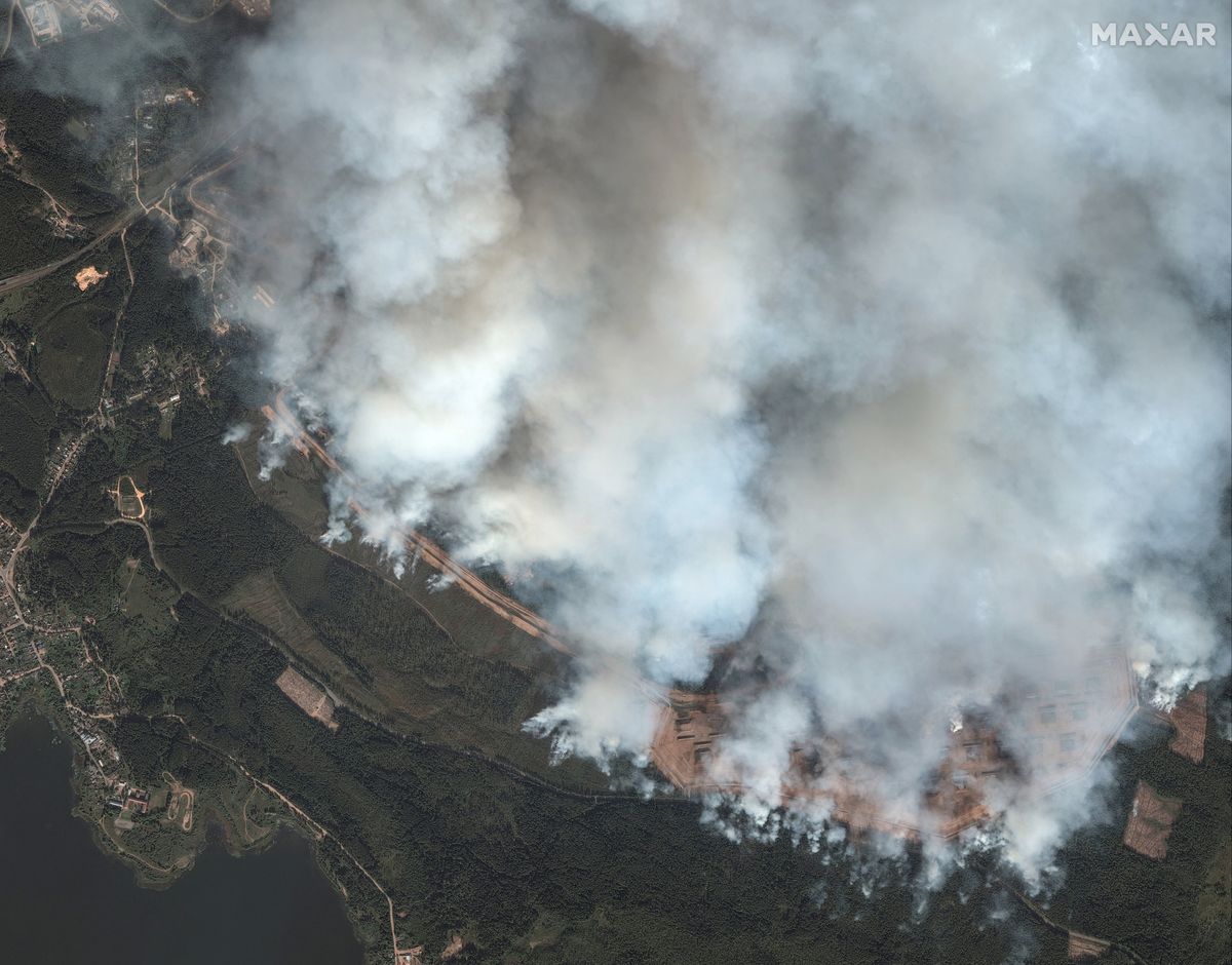 ​A satellite image shows an overview of the ammunition depot after the explosion, amid the Russia-Ukraine conflict, in Toropets, Tver region, Russia, September 18, 2024. 