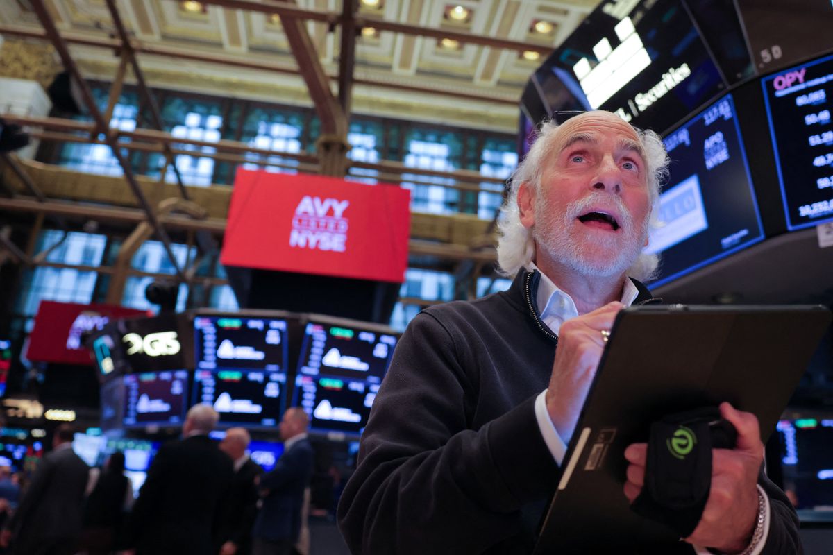 A trader works on the trading floor at The New York Stock Exchange (NYSE) following the Federal Reserve rate announcement, in New York City, U.S., September 18, 2024. 