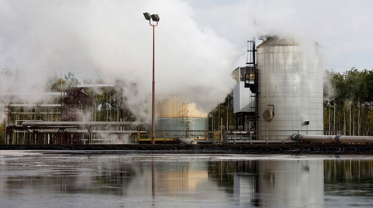 ​A water treatment pond at the McKay River Suncor oil sands in-situ operations near Fort McMurray, Alberta, as seen in 2014.