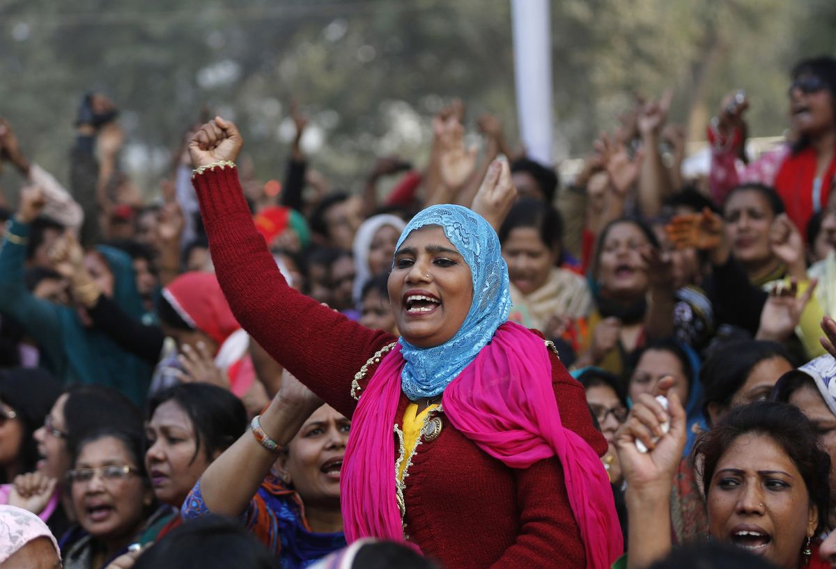 ​An activist of the Bangladesh Nationalist Party (BNP) shouts during a rally in Dhaka.