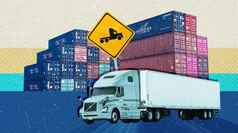 an illustration of a truck and cargoes