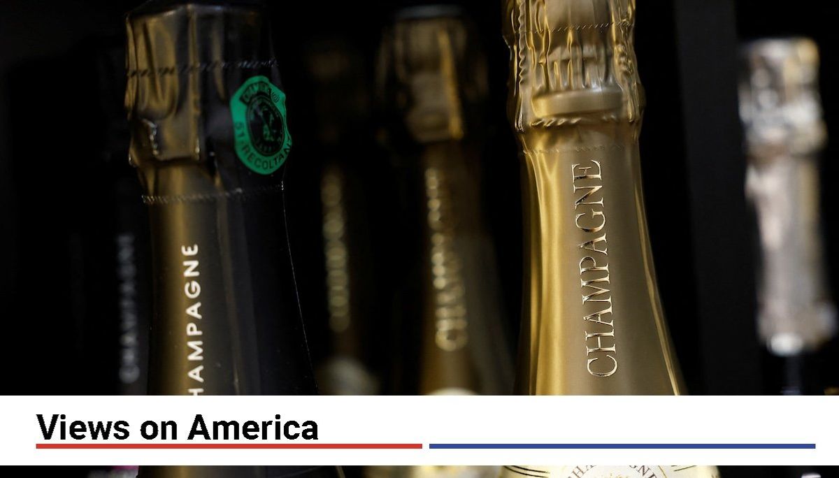 Bottles of Champagne are seen on display for sale in a wine shop in Paris, France, on March 13, 2025. 