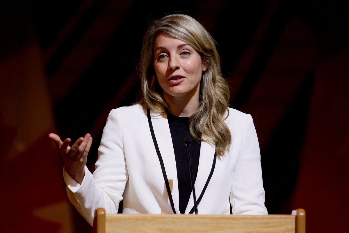 Canada's Minister of Foreign Affairs Melanie Joly speaks during a reception honouring the visit of the Chairperson of the African Union Commission Moussa Faki Mahamat in Gatineau, Quebec, Canada October 26, 2022.