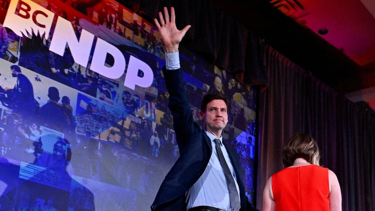 David Eby gestures as he addresses supporters at the B.C. NDP provincial election night headquarters in Vancouver, British Columbia, Canada October 19, 2024. 