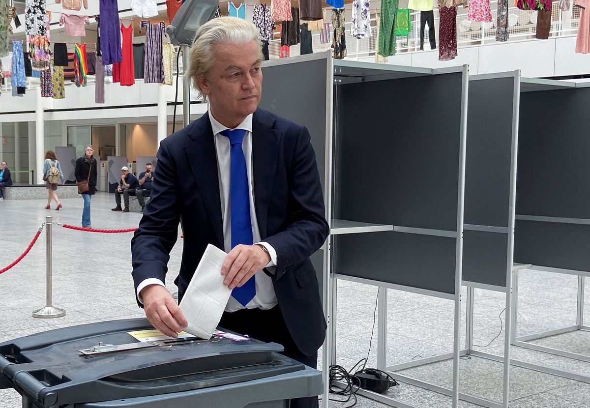Dutch far-right leader Geert Wilders votes during an EU election in The Hague, Netherlands June 6, 2024. 