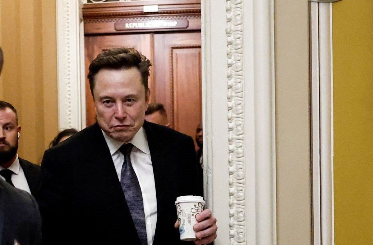 Elon Musk departs the office of Senate Minority Whip and incoming Senate Republican Leader-elect John Thune (R-SD) after a meeting on Capitol Hill in Washington, U.S. December 5, 2024. 