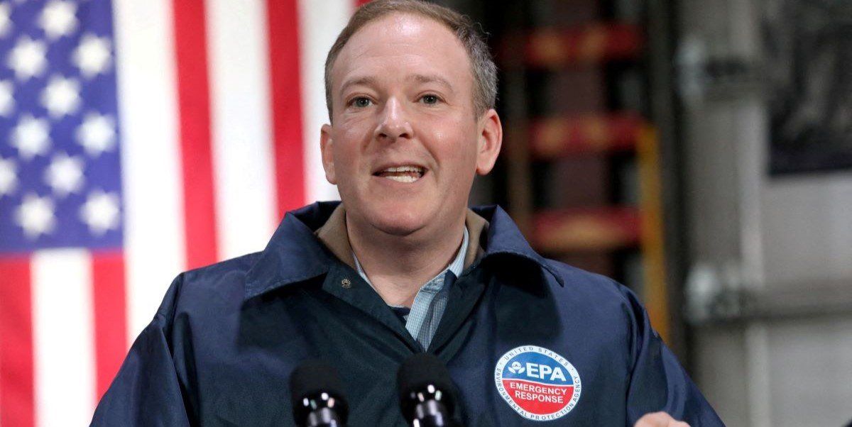 ​EPA Administrator Lee Zeldin, a Republican, speaks as the U.S. vice president visits East Palestine, Ohio, U.S., February 3, 2025. 