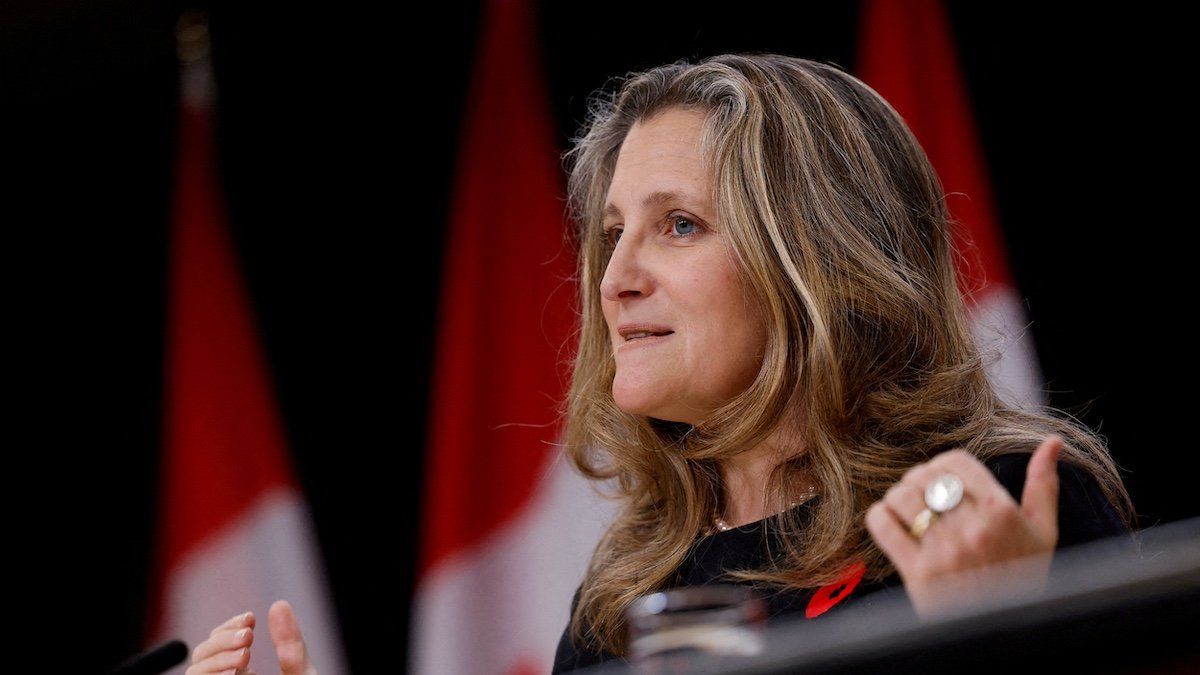 ​FILE PHOTO: Canada's Deputy Prime Minister and Minister of Finance Chrystia Freeland speaks during a press conference in Ottawa, Ontario, Canada November 6, 2024. 