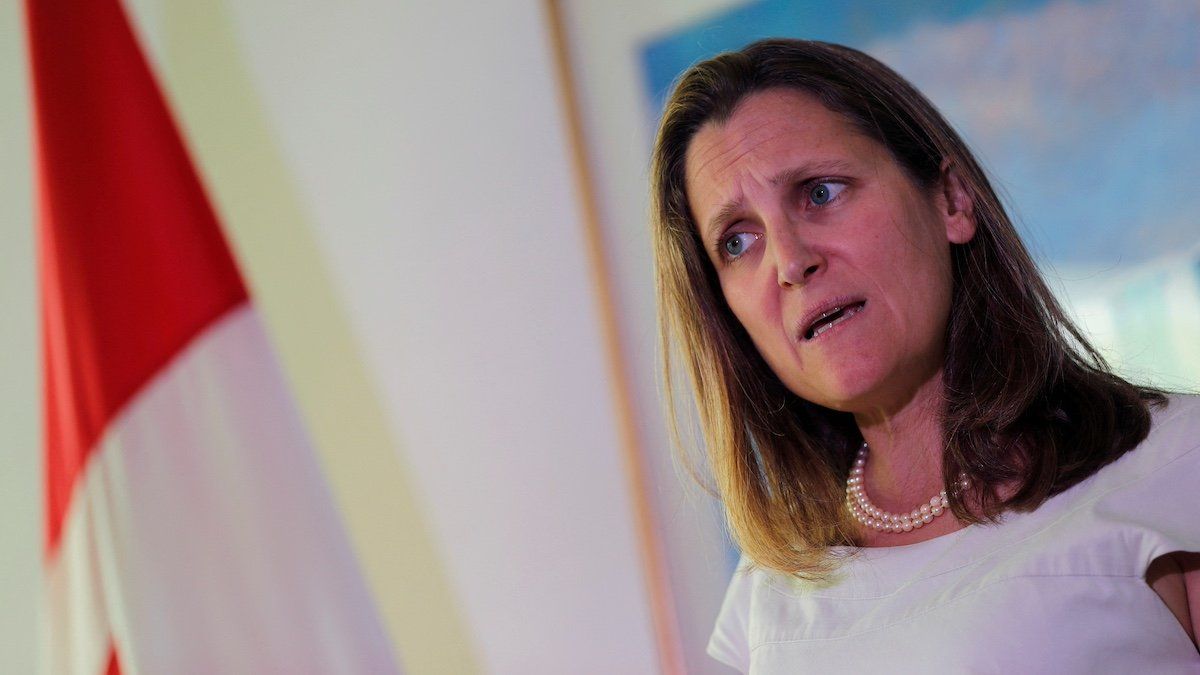 ​FILE PHOTO: Canada's Foreign Minister Chrystia Freeland speaks during a news conference at the Canadian Embassy in Washington D.C., U.S. June 13, 2019. 