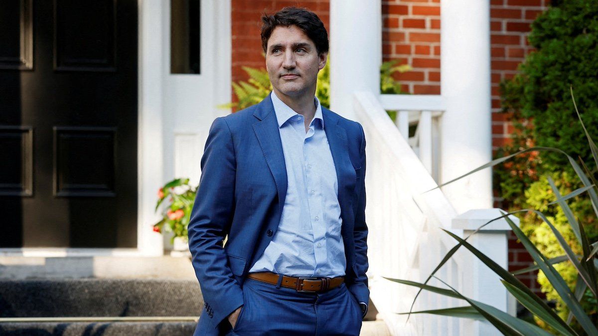 ​FILE PHOTO: Canada's Prime Minister Justin Trudeau waits for the arrival of NATO Secretary-General Jens Stoltenberg at Rideau Cottage, Ottawa, Ontario, Canada June 19, 2024. 