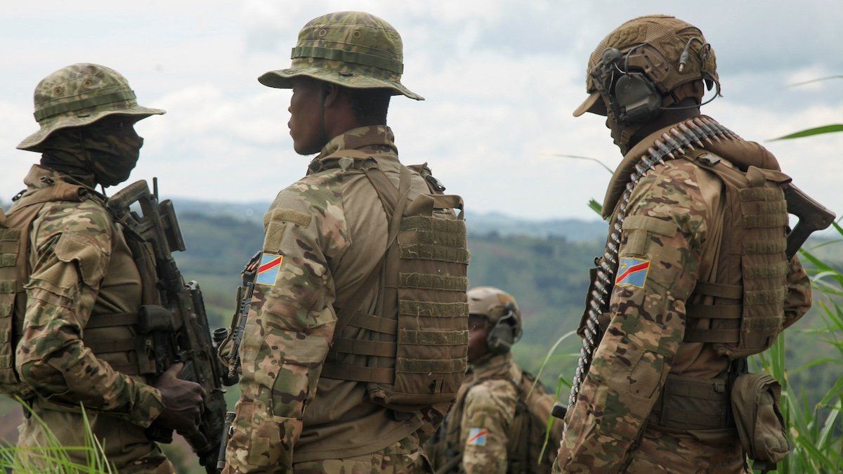 ​FILE PHOTO: Members of the Armed Forces of the Democratic Republic of the Congo (FARDC) stand guard against the M23 rebel group in Lubero, North Kivu province of the Democratic Republic of Congo October 27, 2024. 