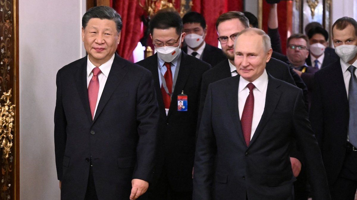 ​FILE PHOTO: Russian President Vladimir Putin and Chinese President Xi Jinping walk during a meeting at the Kremlin in Moscow, Russia March 21, 2023. 