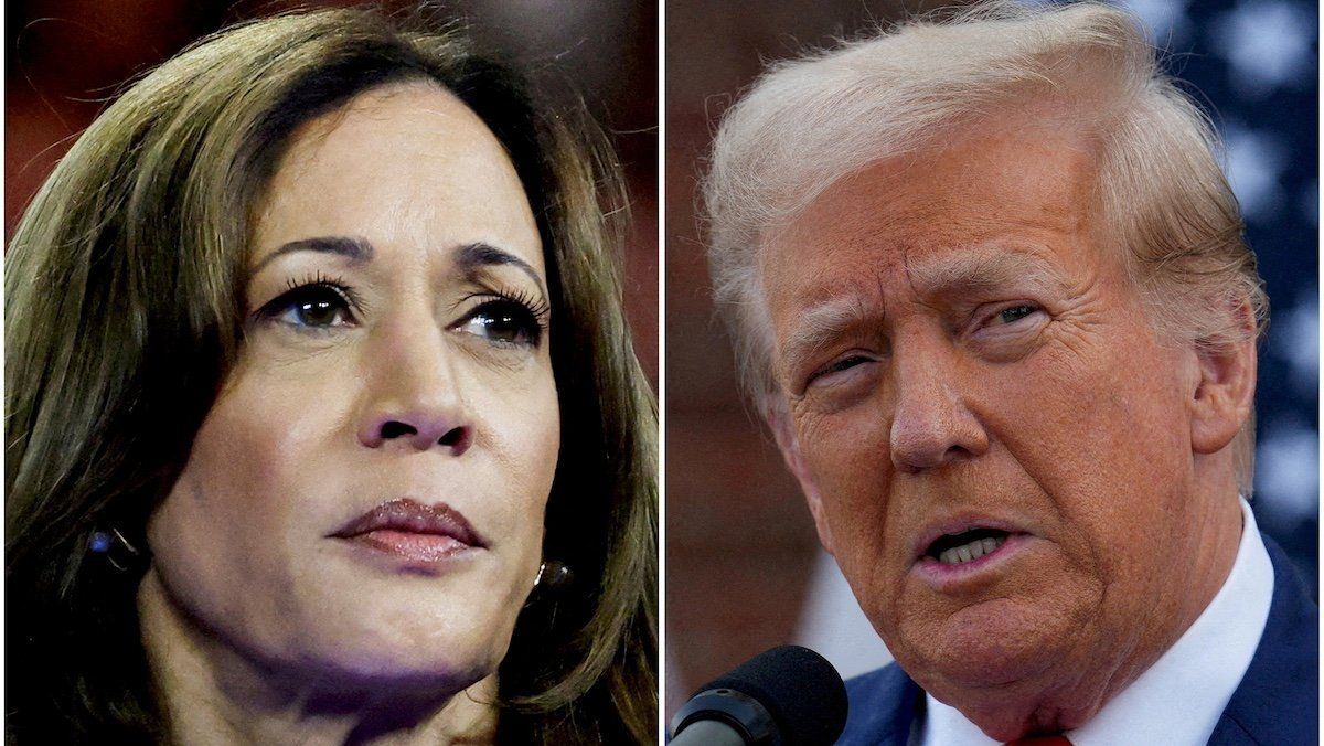 ​FILE PHOTO: U.S. Vice President Kamala Harris in Milwaukee, Wisconsin, U.S. August 20, 2024 and former U.S. President Donald Trump in Bedminster, New Jersey, U.S., August 15, 2024 are seen in a combination of file photographs. 