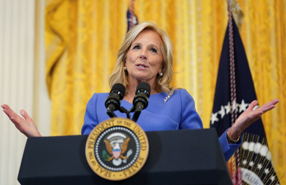 First lady Jill Biden makes remarks before U.S. President Joe Biden signed an executive order to expand and improve research on women's health.​