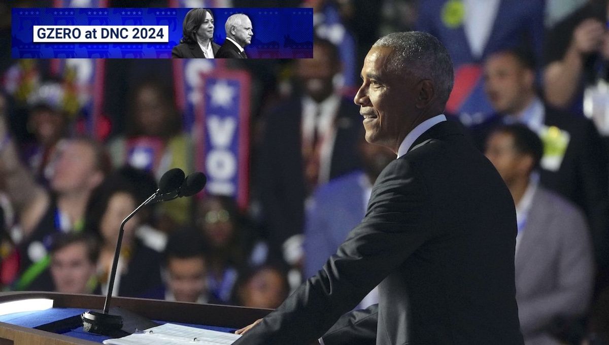 Former President Barack Obama speaks during the second day of the Democratic National Convention at the United Center. 