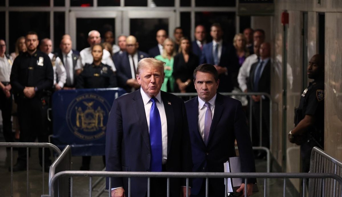 Former President Donald Trump gives brief remarks alongside his attorney Todd Blanche at the conclusion of his hush money trial at Manhattan criminal court on July 11. 