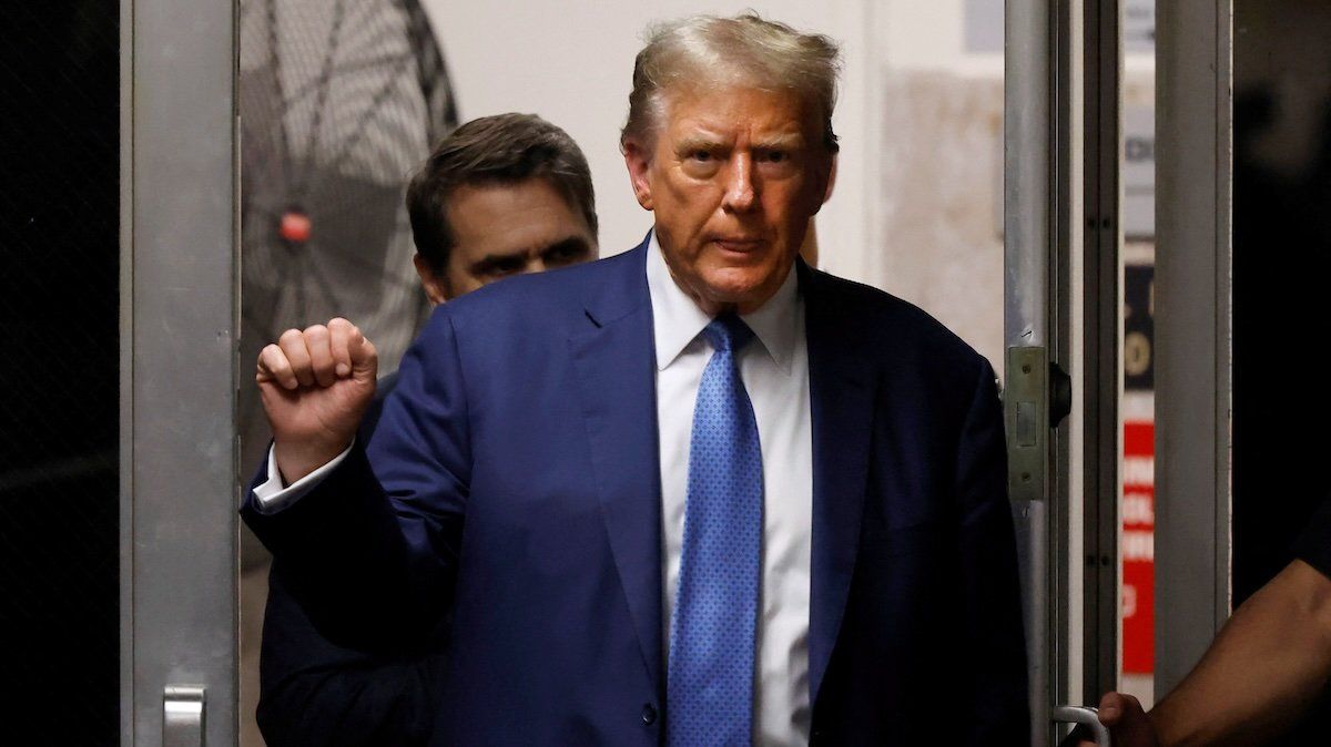 Former U.S. President Donald Trump returns to the courtroom after a short break during his hush money trial at Manhattan Criminal Court in New York City, U.S., 20 May 2024. 
