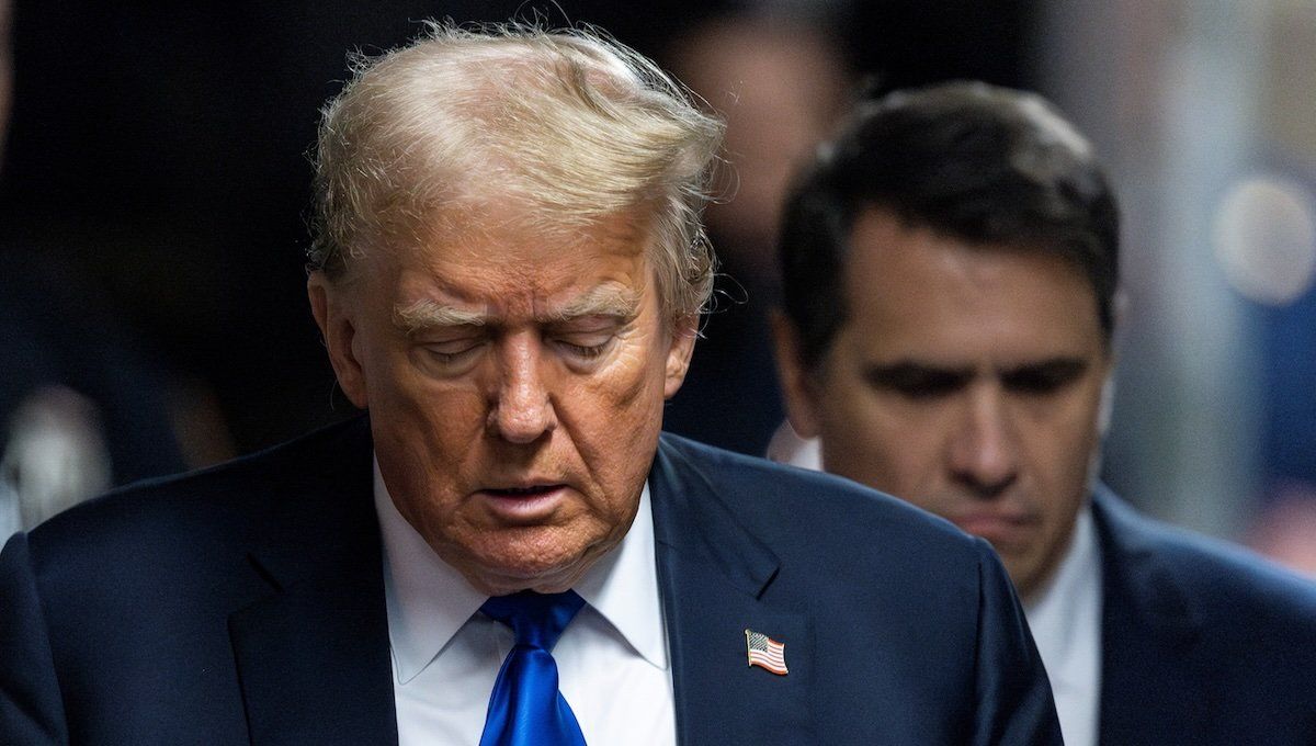 ​Former US President Donald Trump talks to reporters while arriving to the courthouse as the jury in his criminal trial is scheduled to continue deliberations in New York, New York, USA, 30 May 2024.
