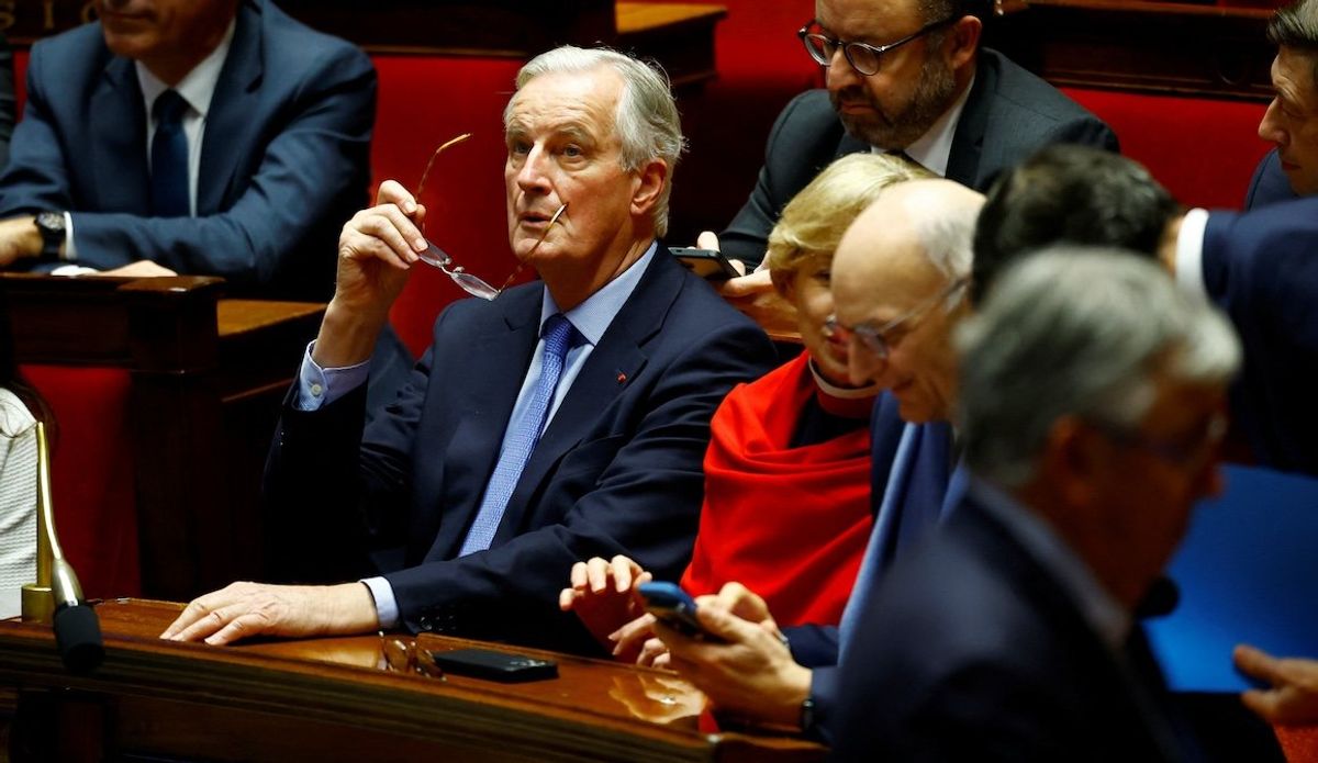 ​French Prime Minister Michel Barnier reacts during the result of the vote on the first motion of no-confidence against the French government, in Paris, France, on Dec. 4, 2024.