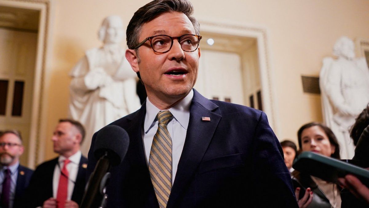 House Speaker Mike Johnson speaks to the media following the passage of spending legislation to avert a government shutdown, on Capitol Hill, in Washington, on Dec. 20, 2024. 