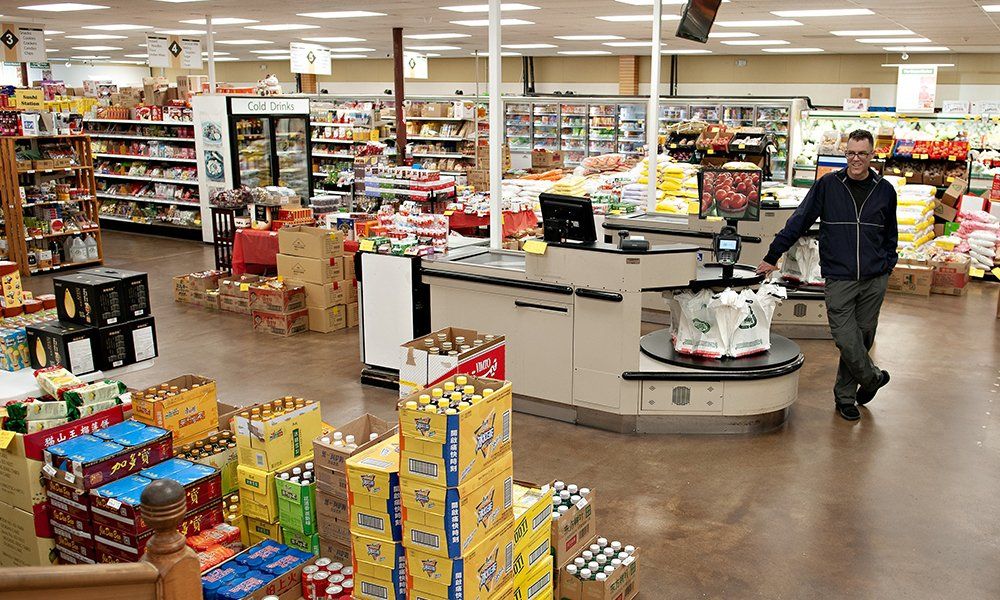 Person standing in a grocery store