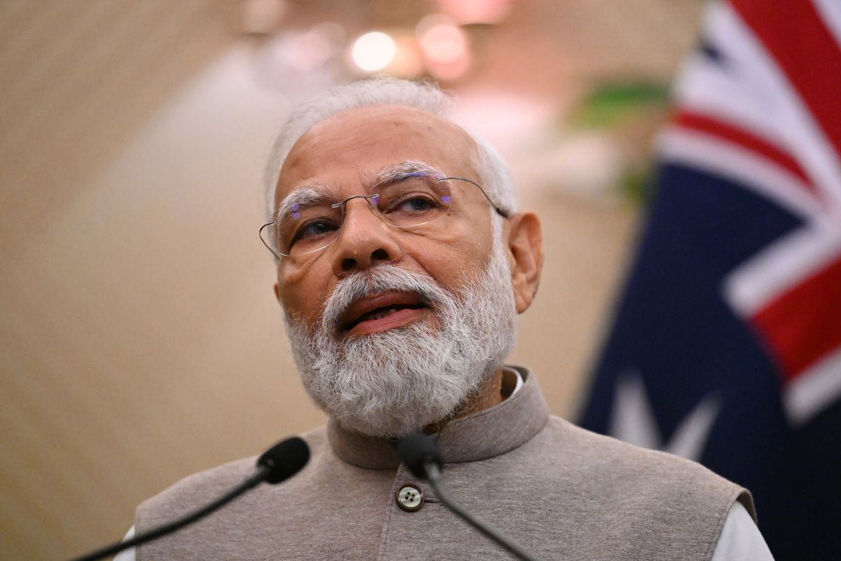 ​India’s Prime Minister Narendra Modi during a press conference following a bilateral meeting at Admiralty House in Sydney, Wednesday, May 24, 2023.