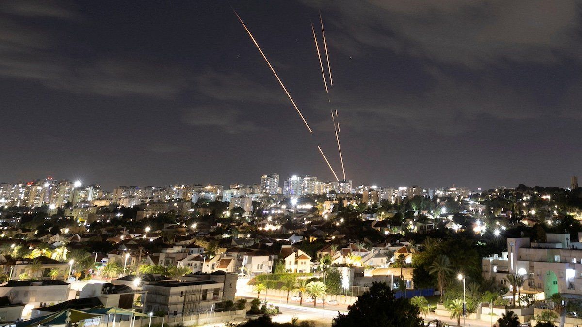 ​Israel's Iron Dome anti-missile system intercepts rockets after Iran fired a salvo of ballistic missiles, as seen from Ashkelon, Israel, October 1, 2024. 