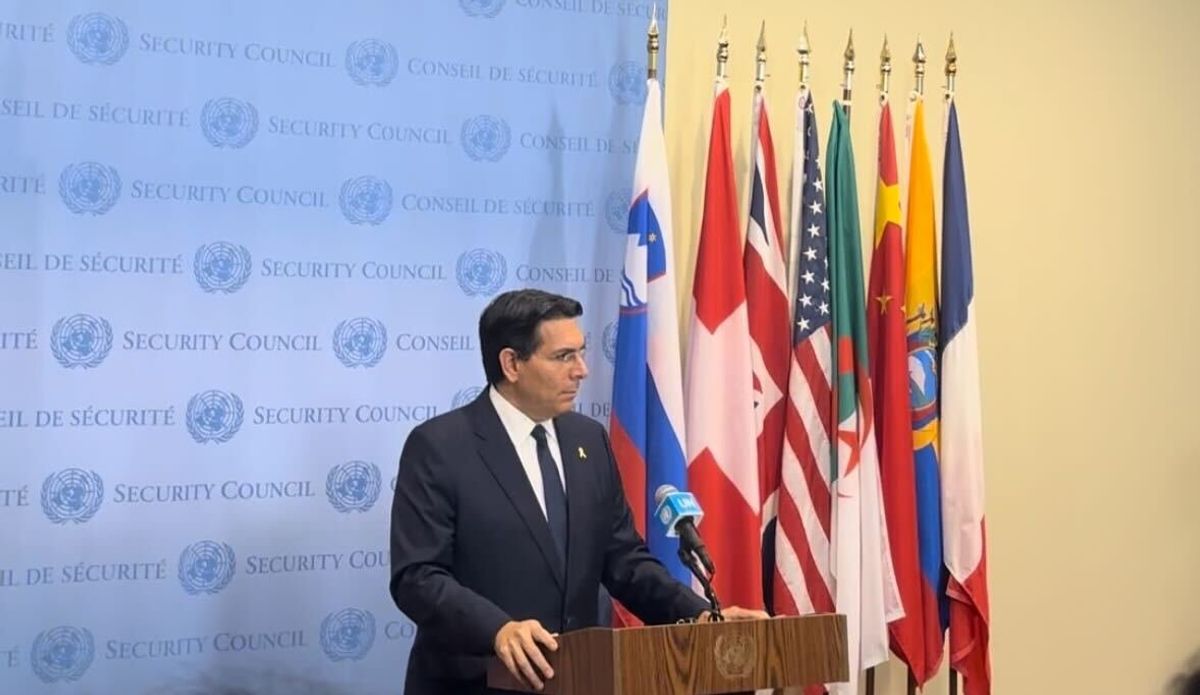 ​Israeli Ambassador Danny Danon addresses journalists at UNGA on Sept. 24, 2024.