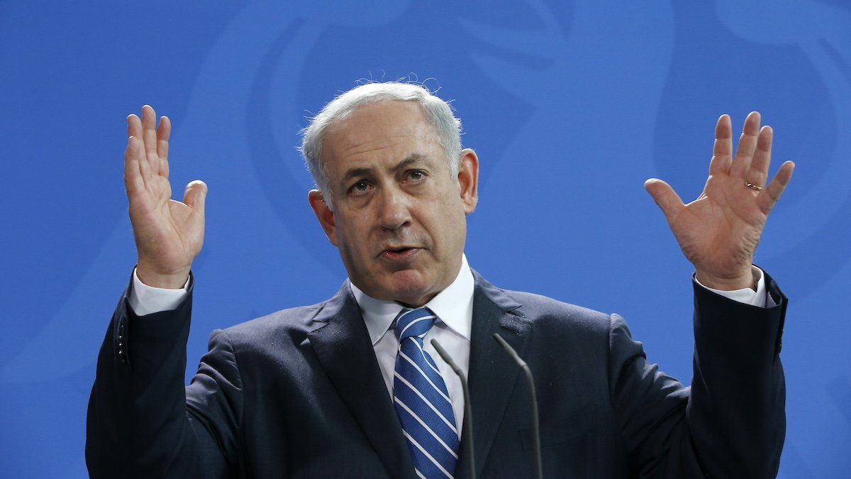 ​Israeli Prime Minister Benjamin Netanyahu gestures as he addresses a news conference at the Chancellery in Berlin, Germany, February 16, 2016. 