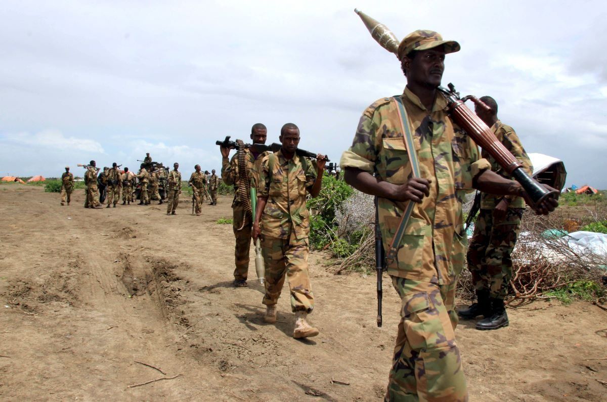 ​Jubbaland forces carry their ammunitions during a security patrol against Islamist al Shabaab militants in Bulagaduud town, north of Kismayu, Somalia.