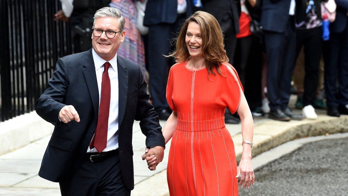 Keir Starmer Downing Street Leader of the Labour Party Sir Keir Starmer with his wife Lady Victoria Starmer arrives in Downing Street to take the keys to No10 after an audience with King Charles lll as he becomes the UKs Prime Minister after winning yesterdays General Election and taking control after 14 years of Conservative rule.