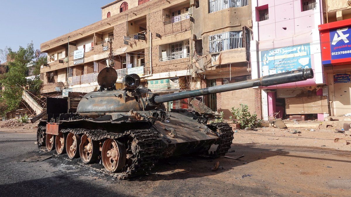 A damaged army tank is seen on the street, almost one year into the war between the Sudanese Armed Forces and the paramilitary Rapid Support Forces (RSF), in Omdurman, Sudan, April 7, 2024.