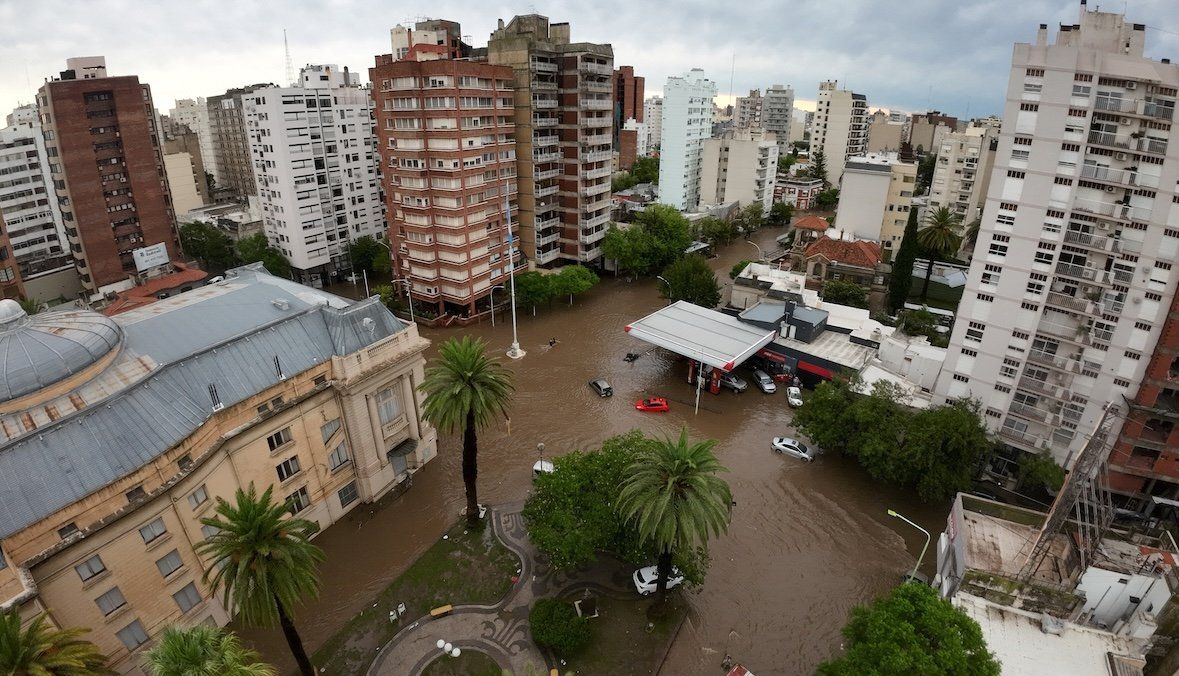 ​A drone view shows a flooded area in the city of Bahia Blanca, in the province of Buenos Aires, Argentina.