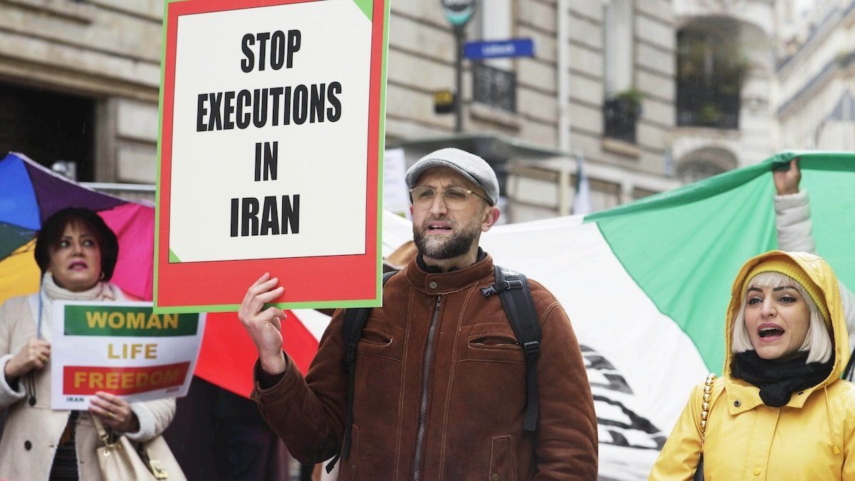 A protest in France against executions in Iran on Feb. 11, 2024.