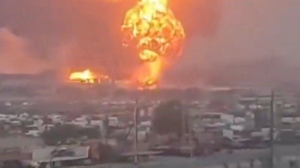 ​A view shows an explosion following Israeli strikes, in Hodeidah, Yemen, in this screengrab obtained from a social media video released on September 29, 2024. 