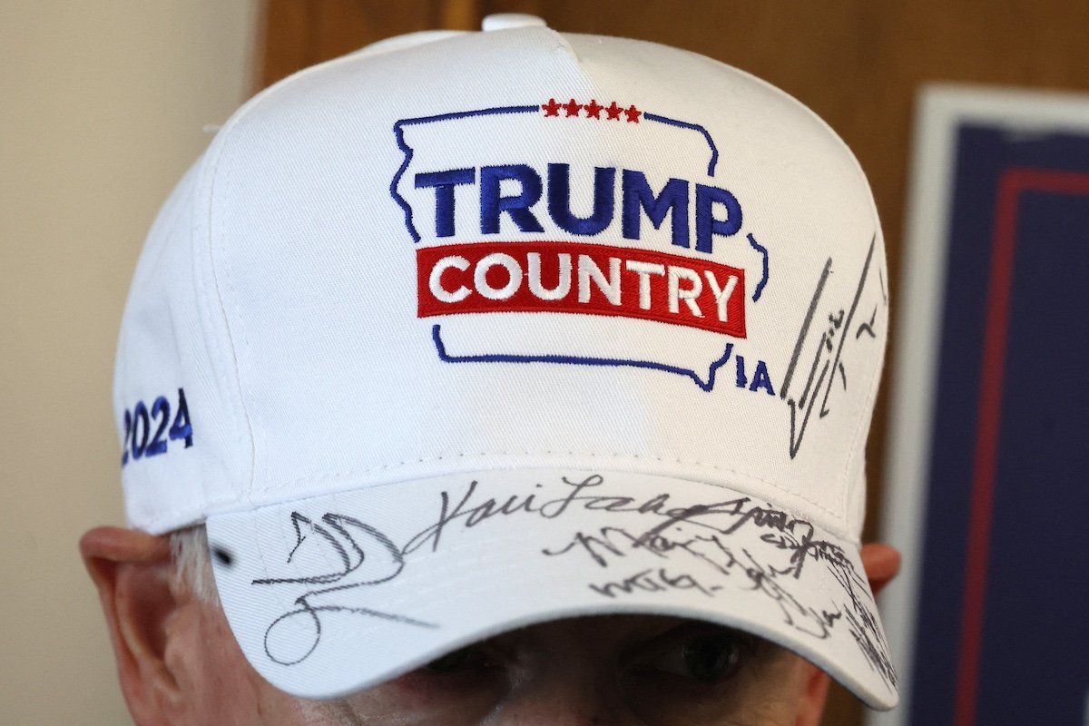 A volunteer works at former U.S. President Donald Trump's campaign headquarters in Urbandale, Iowa U.S., January 13, 2024.