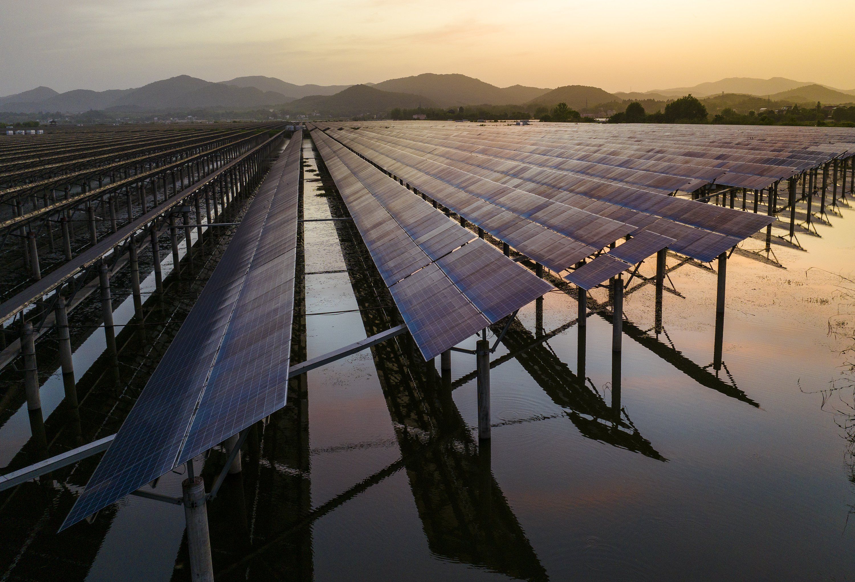 ​Aerial view of solar panels .