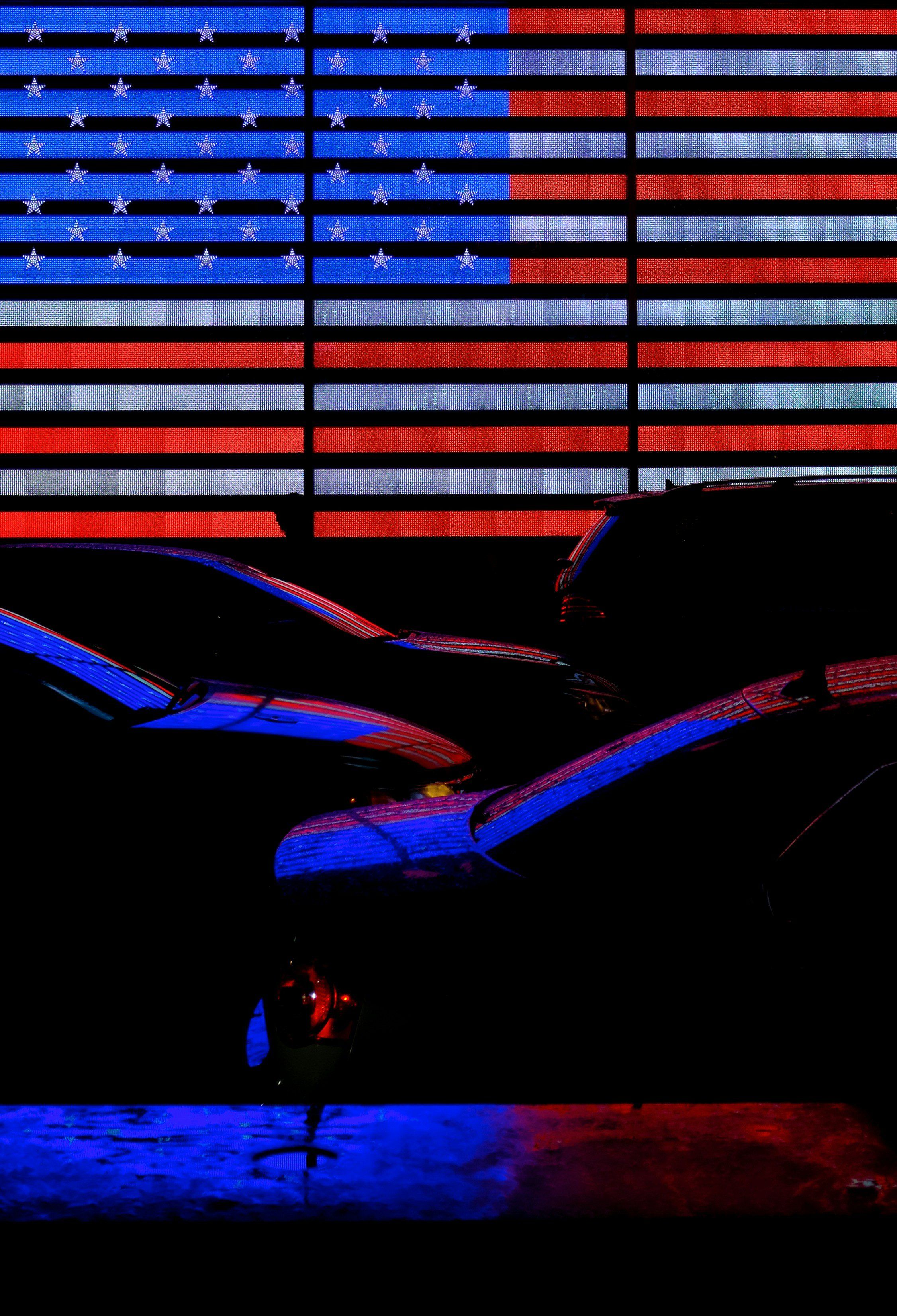 American flag reflections in Times Square