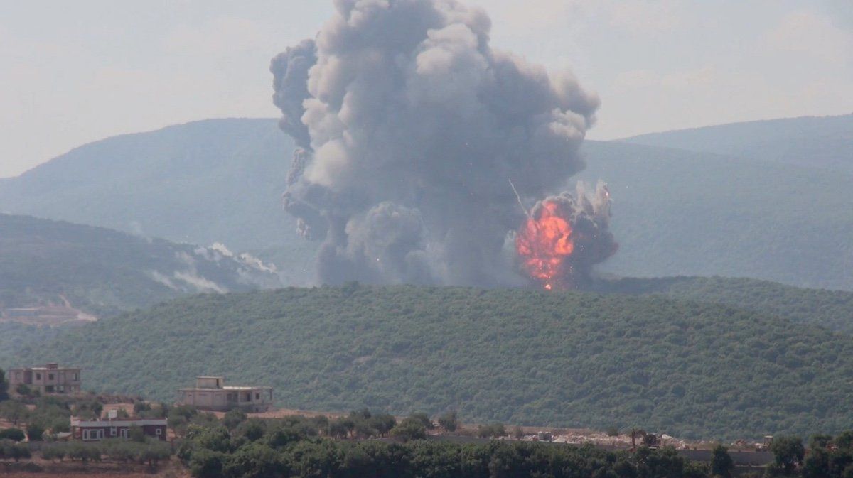 ​An explosion takes place as Israeli strikes hit southern Lebanon, amid cross-border hostilities between Hezbollah and Israeli forces, as seen from Zibqin, Lebanon, August 25, 2024, in this still image obtained from a video. 