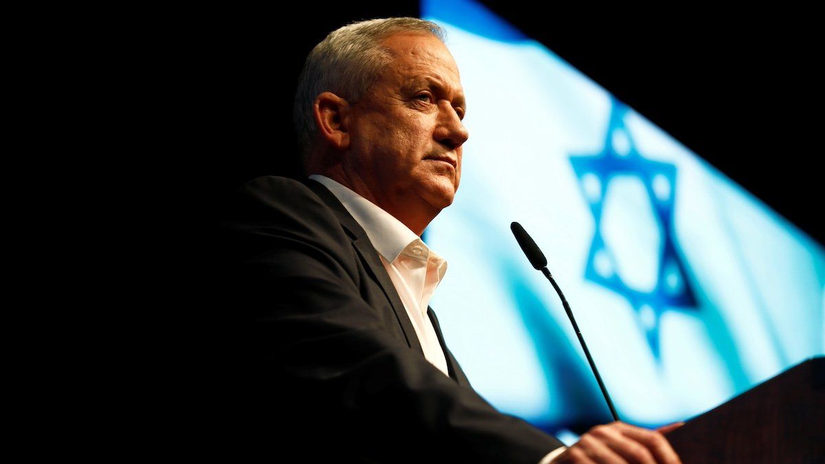 ​Benny Gantz, leader of Blue and White party, speaks during an election campaign rally in Ramat Gan, near Tel Aviv, Israel, February 25, 2020. 