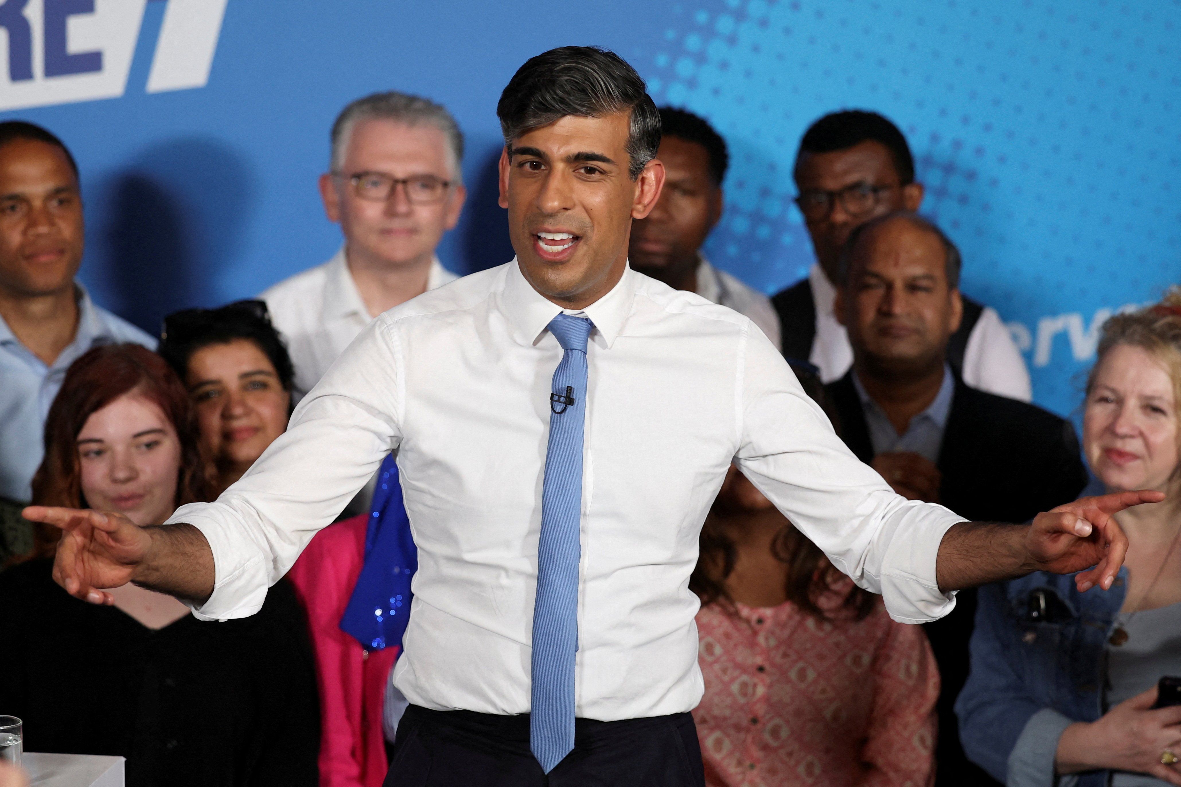 British Prime Minister Rishi Sunak speaks during a Conservative general election campaign event, in London, Britain June 24, 2024. ​