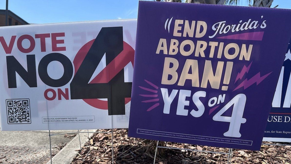 ​Campaign signs posted outside the early voting site at The Center of Deltona in favor of and opposed to Amendment 4 on the Florida ballot. The amendment failed in the Sunshine State. 