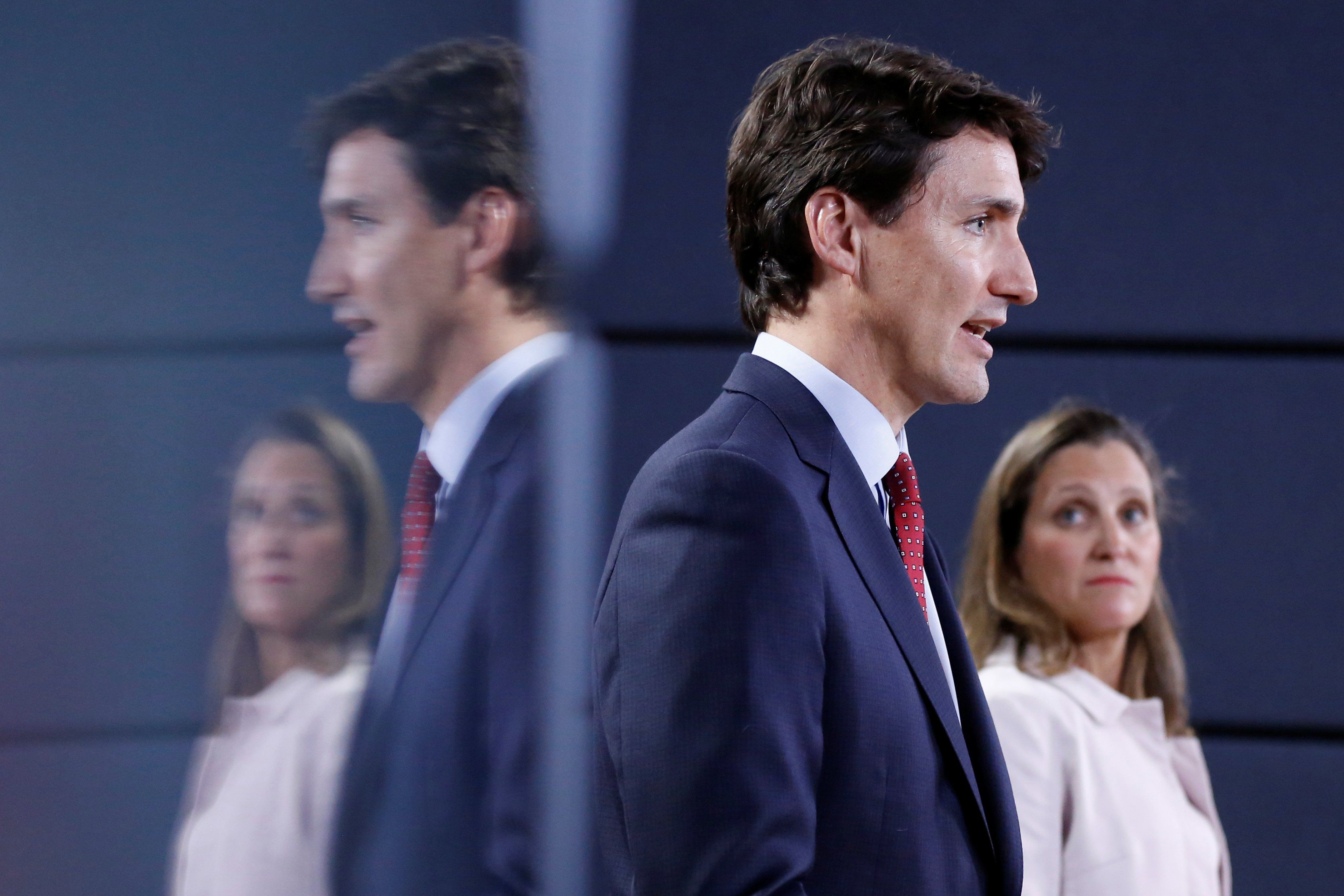 Canada's Prime Minister Justin Trudeau speaks during news conference with Foreign Minister Chrystia Freeland in Ottawa, Ontario, Canada, May 31, 2018.