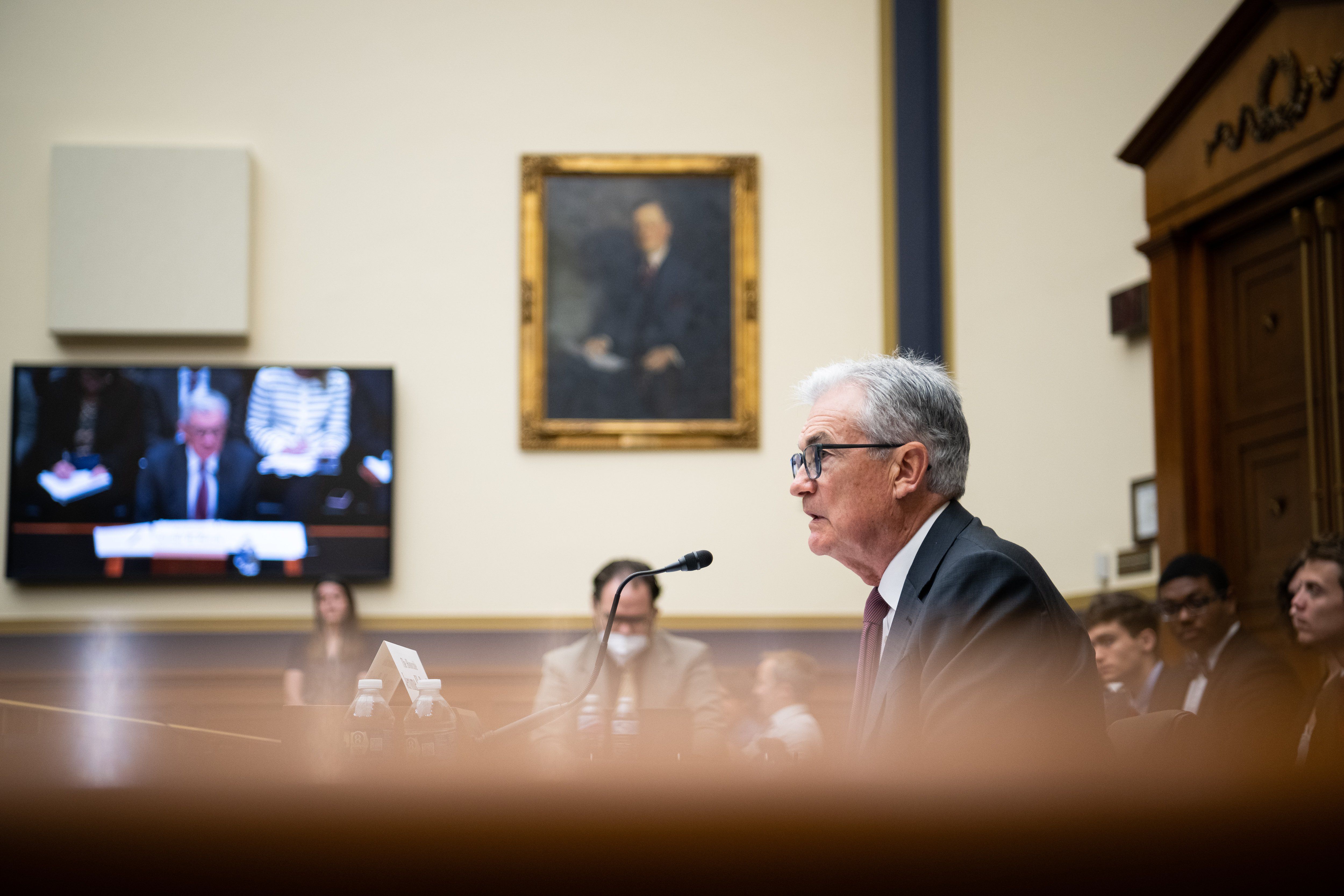 Chair of the Federal Reserve Jerome Powell testifies during a House Financial Services Committee hearing.